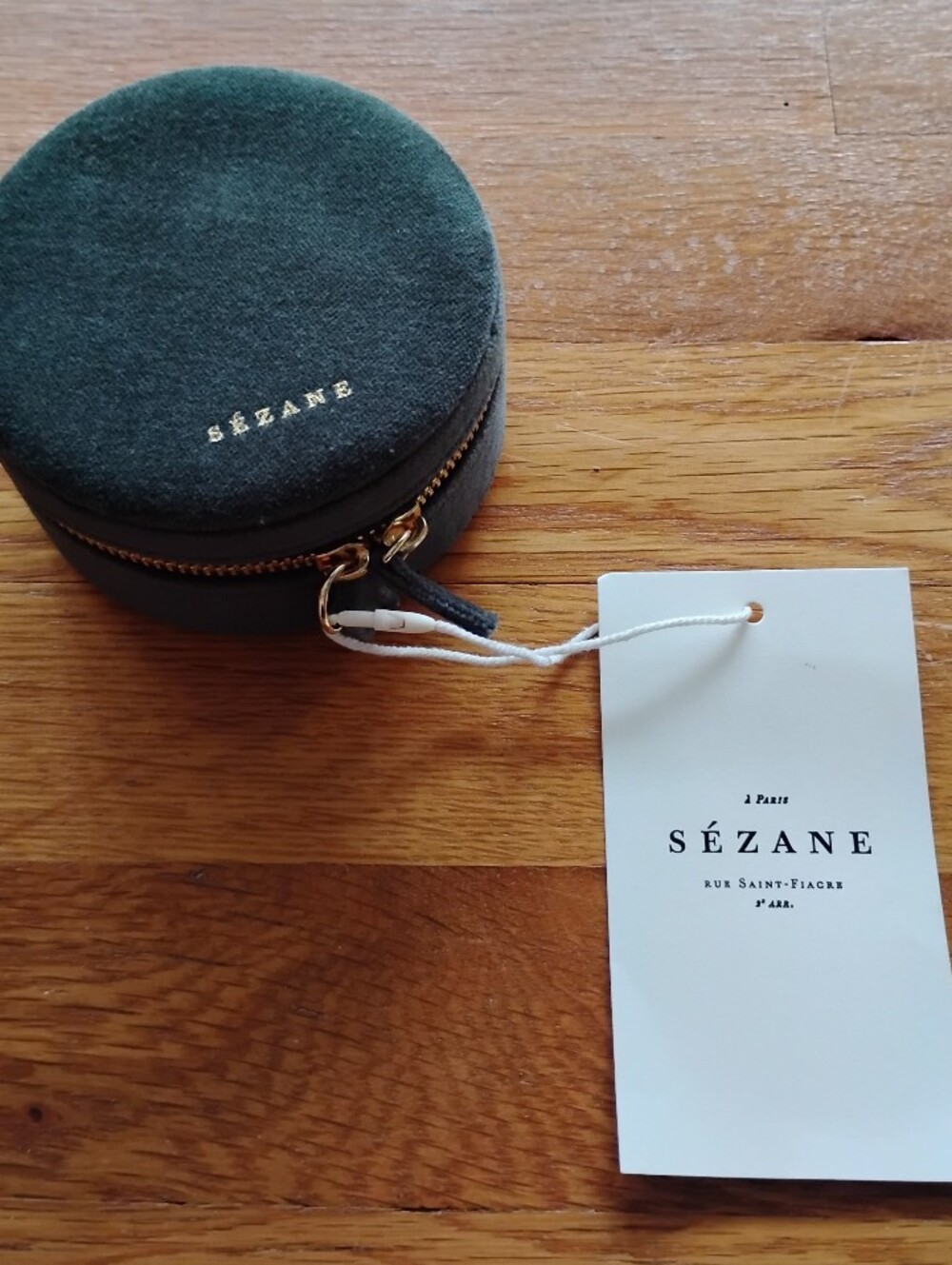 NWT Sezane Blue Green Circular Round Velvet Organic Cotton Interior Jewelry Case